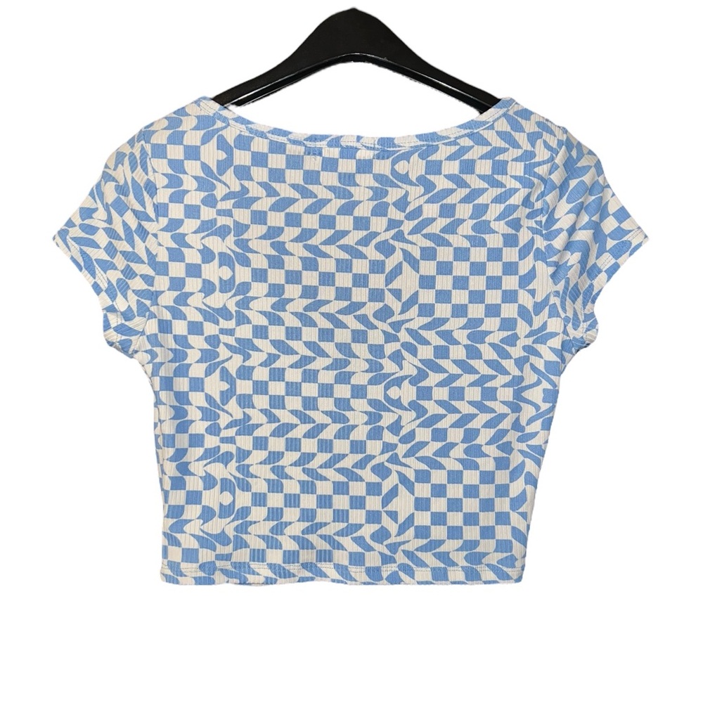 Jolie & Joy Blue and White Checkered Women's Crop Top - Picture 2 of 3